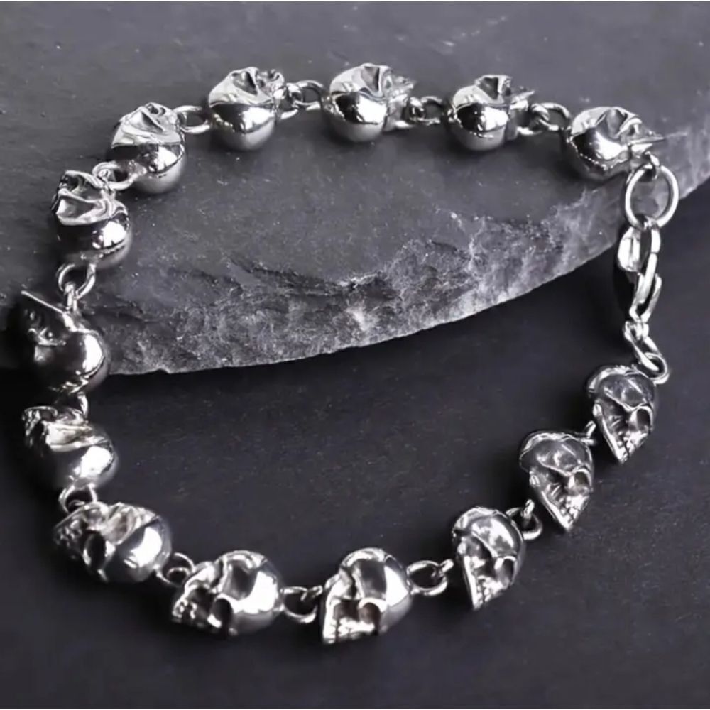 💀 Metallic Skeleton Skull Bracelet 💀